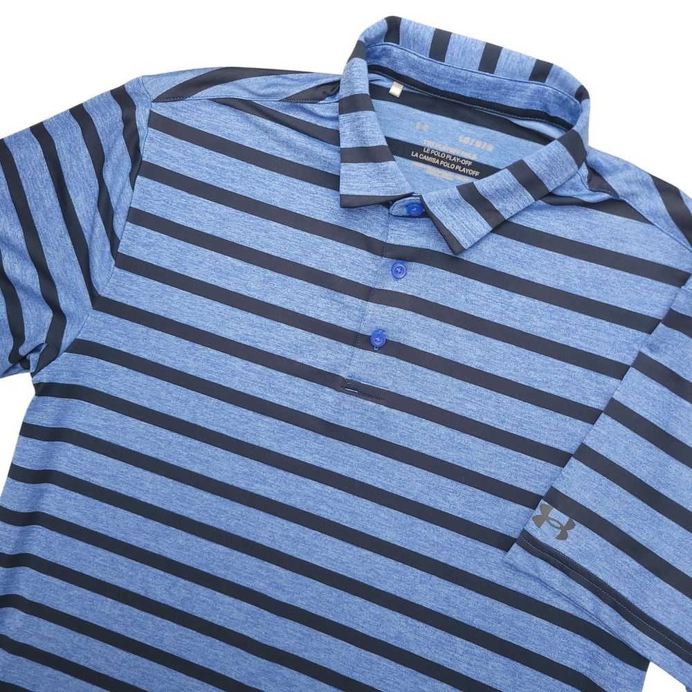 Under Armour The Playoff Polo Shirt Mens L Blue Stripe Golf Performance Top